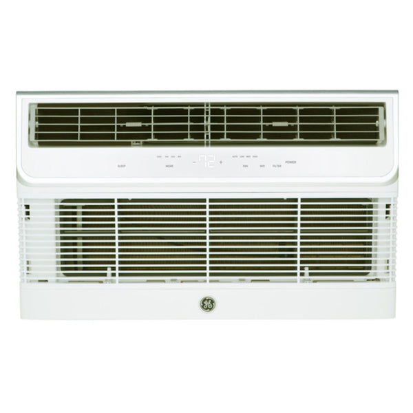 GE AJCQ08AWJ 26" Thru the Wall Smart Air Conditioner with 3-Speed Fan, Electronic Touch Controls, Auto-Dimming Display, and Cooling Capacity of 8,200 BTU, 10.6 EER, R32, 115v/1ph